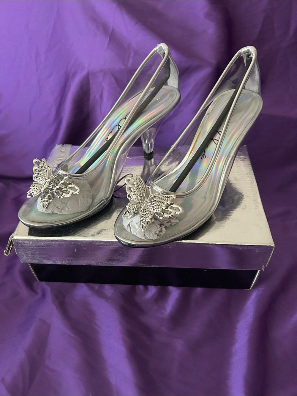 Silver Butterfly Heels for Women
